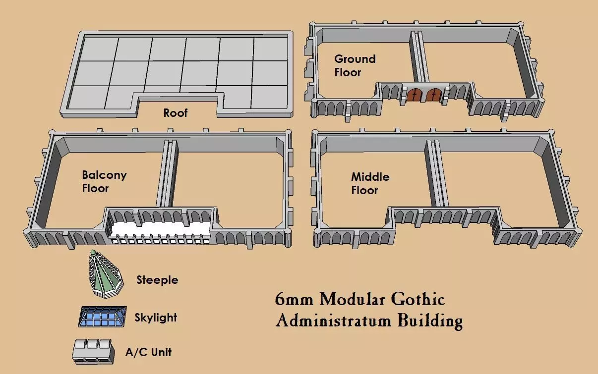 6mm or 8mm Modular Gothic Administratum Building 3D print model