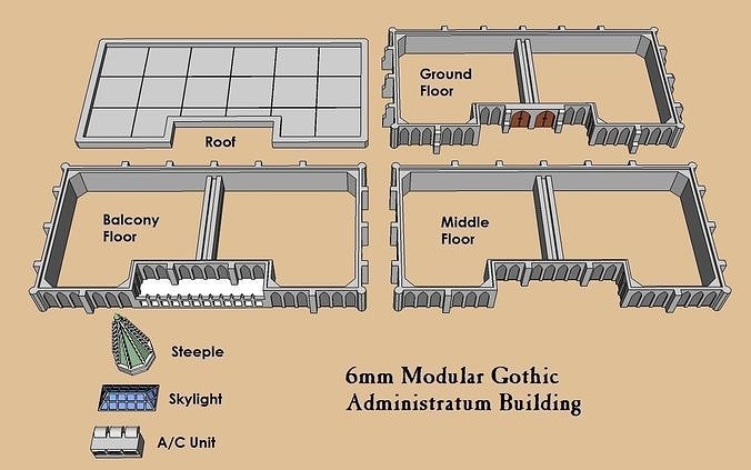 6mm or 8mm Modular Gothic Administratum Building 3D print model