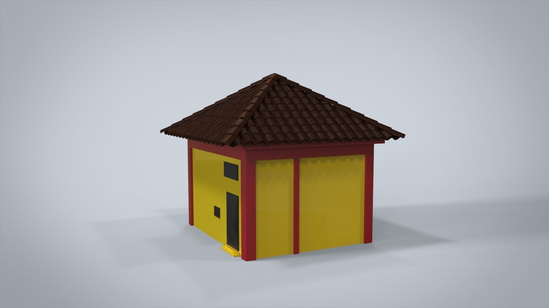 House with roof Low-poly 3D model_1