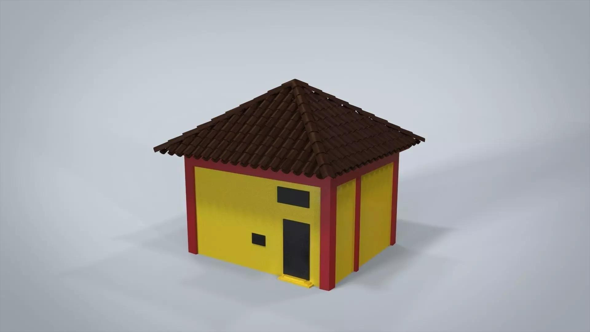 House with roof Low-poly 3D model_0