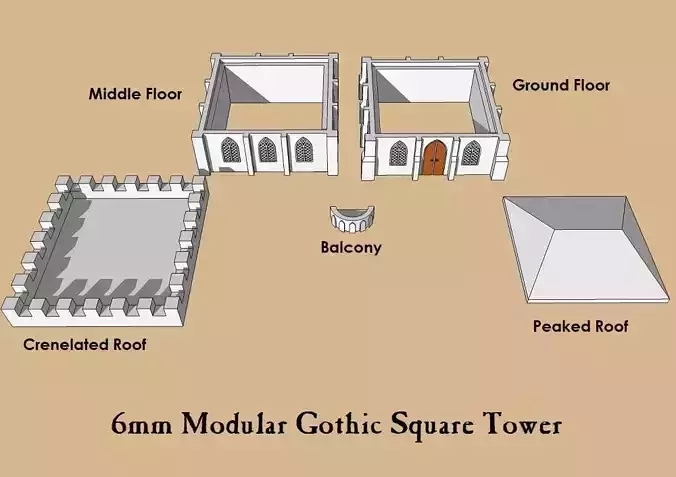 6mm or 8mm Modular Gothic Square Tower 3D print model