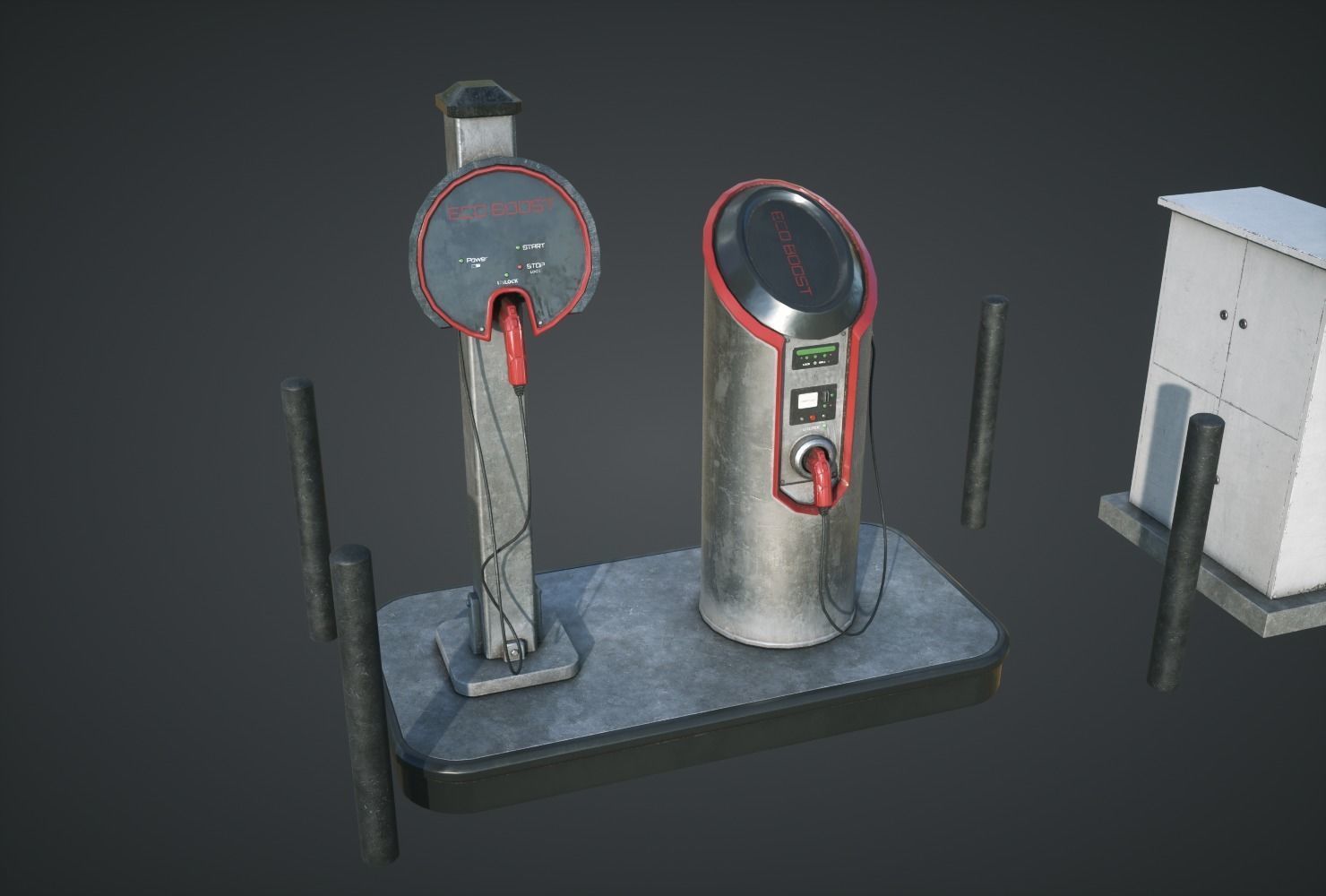 Electric Car Charging Station Low-poly 3D model_1