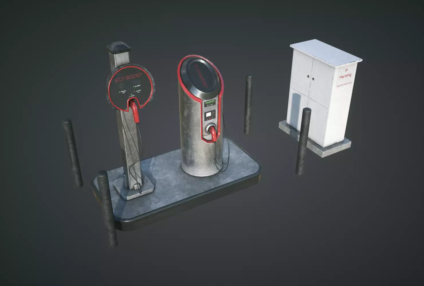 Electric Car Charging Station Low-poly 3D model_0