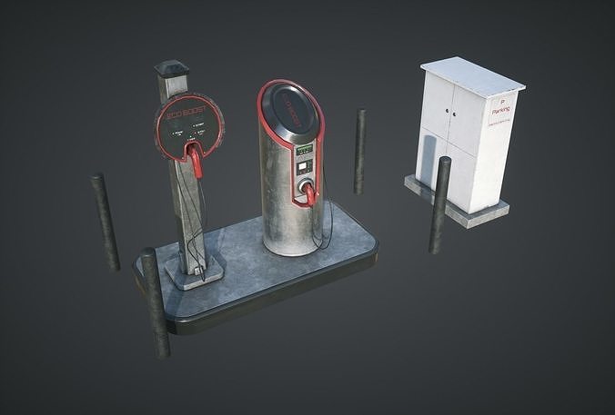 Electric Car Charging Station Low-poly 3D model
