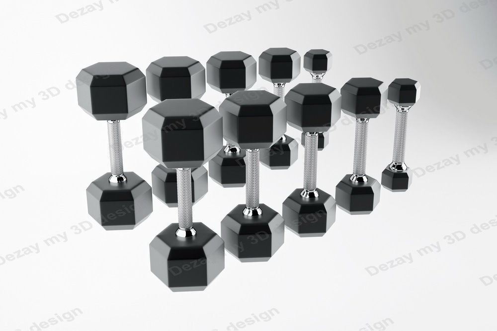 Set of dumbbells for sports 3D model_5