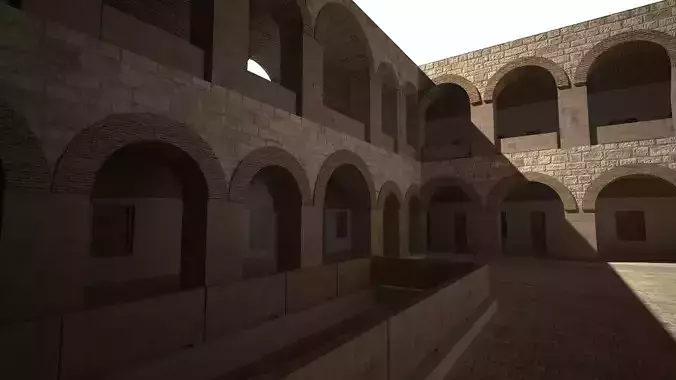 caravanserai room in middle of building 3D model