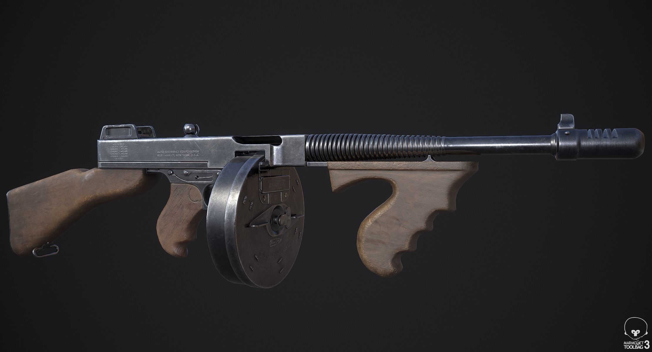 Thompson M1928A1 Submachine Gun Low-poly 3D model_2