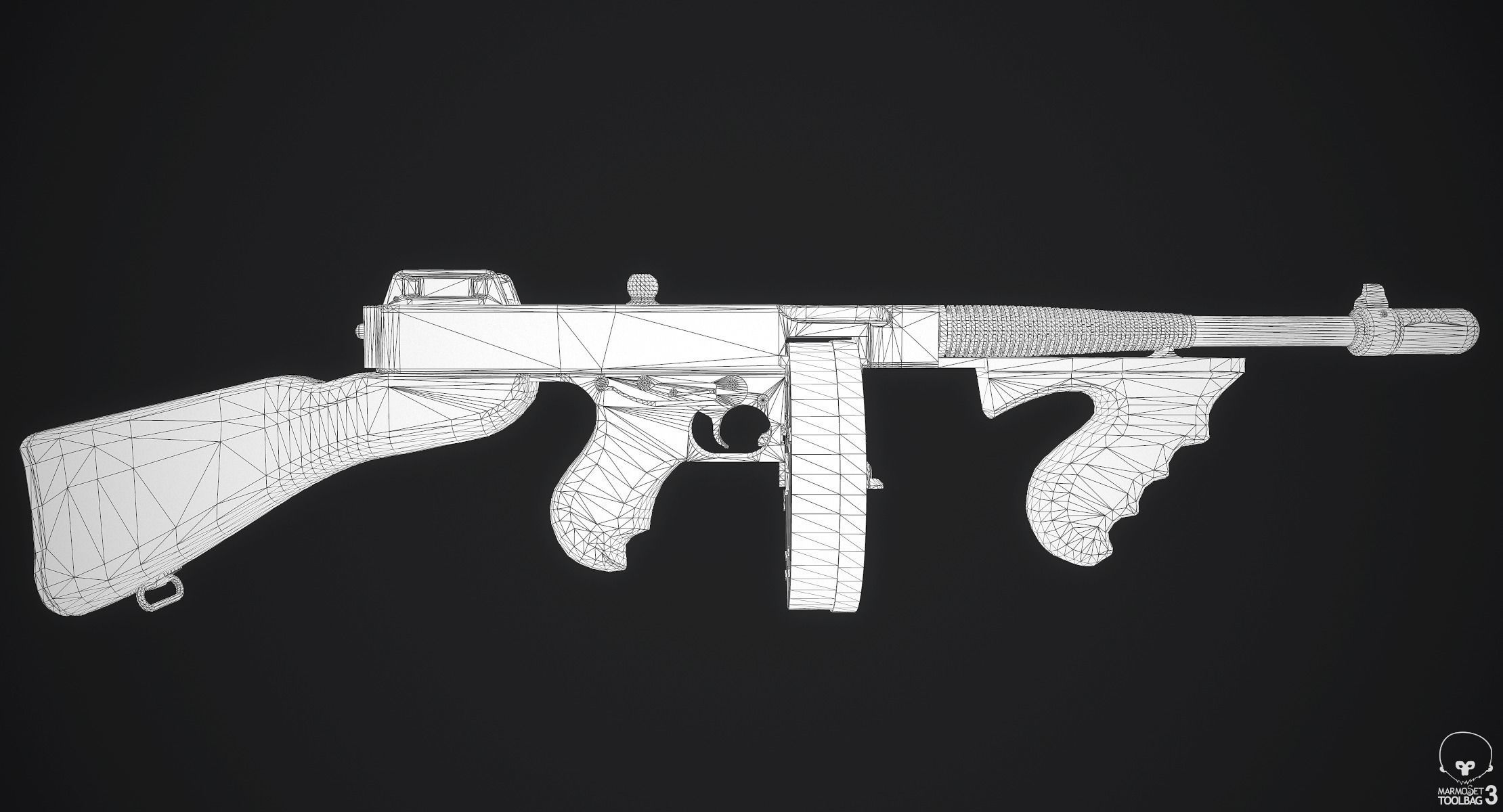Thompson M1928A1 Submachine Gun Low-poly 3D model_9