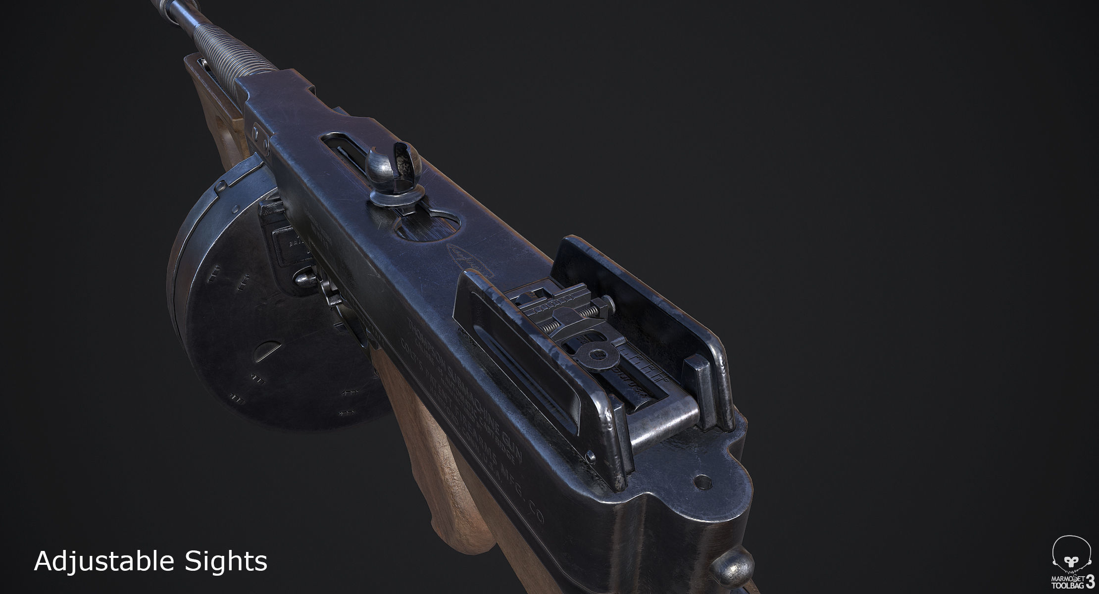 Thompson M1928A1 Submachine Gun Low-poly 3D model_5
