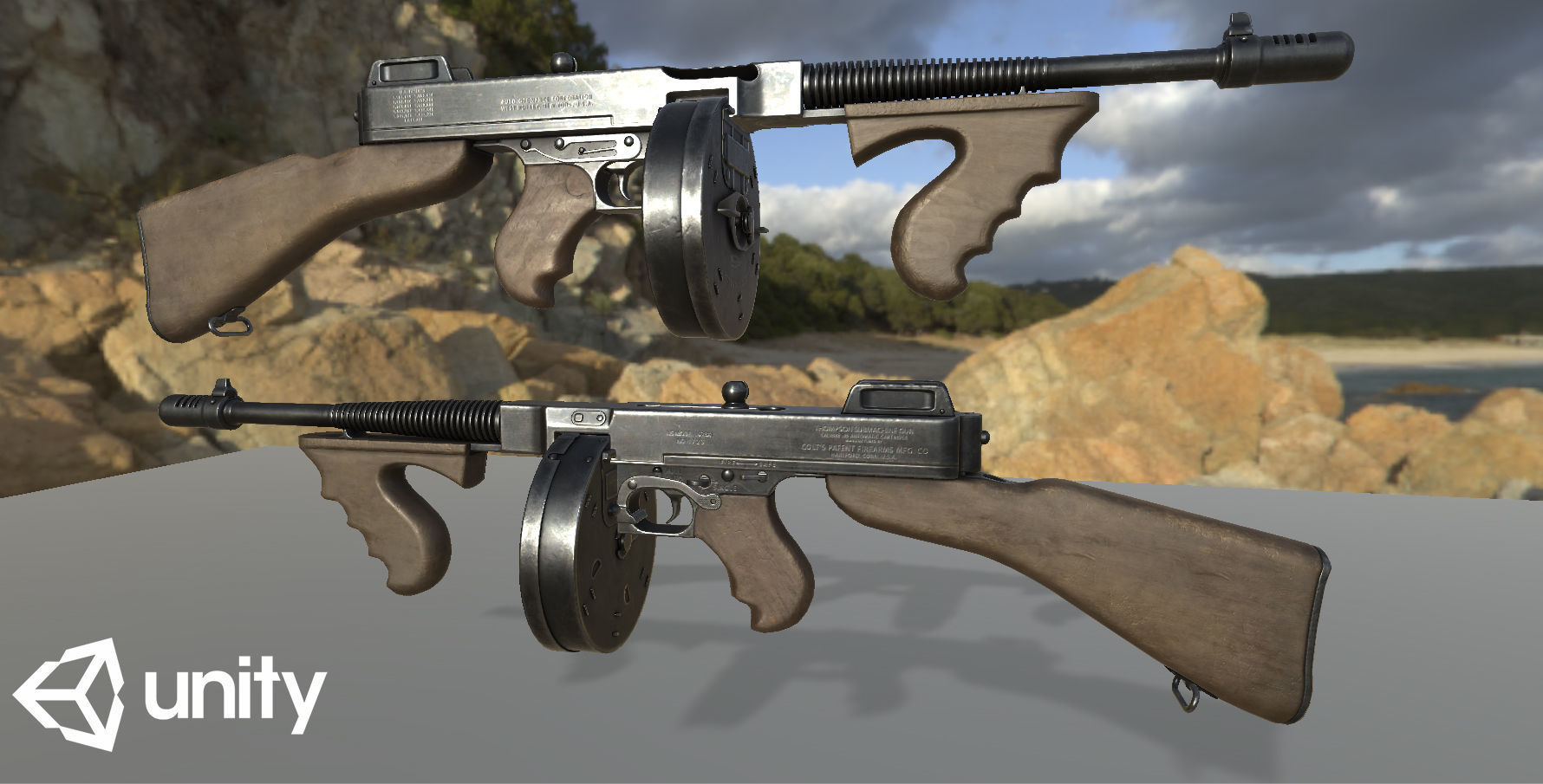 Thompson M1928A1 Submachine Gun Low-poly 3D model_11