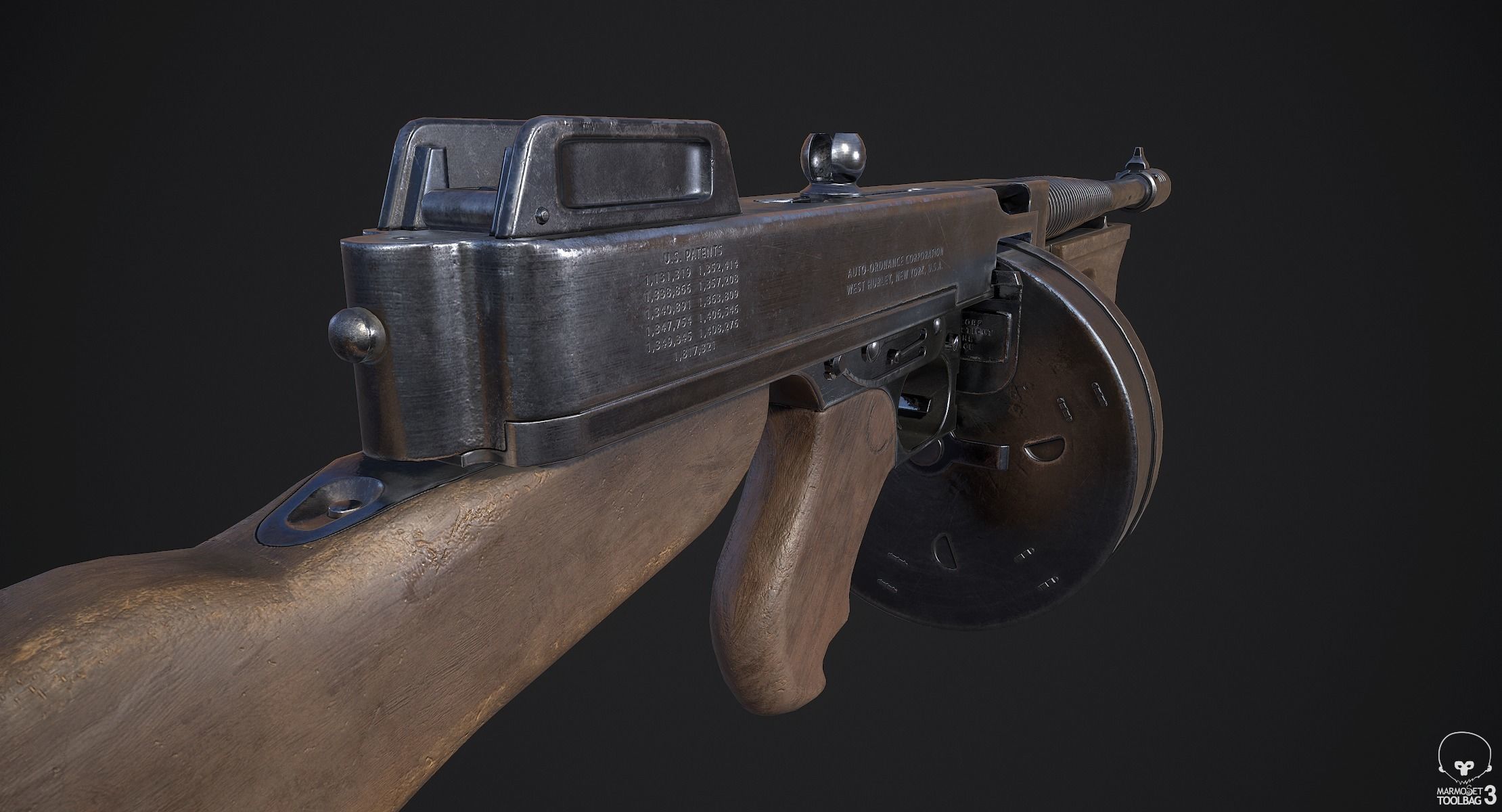 Thompson M1928A1 Submachine Gun Low-poly 3D model_3