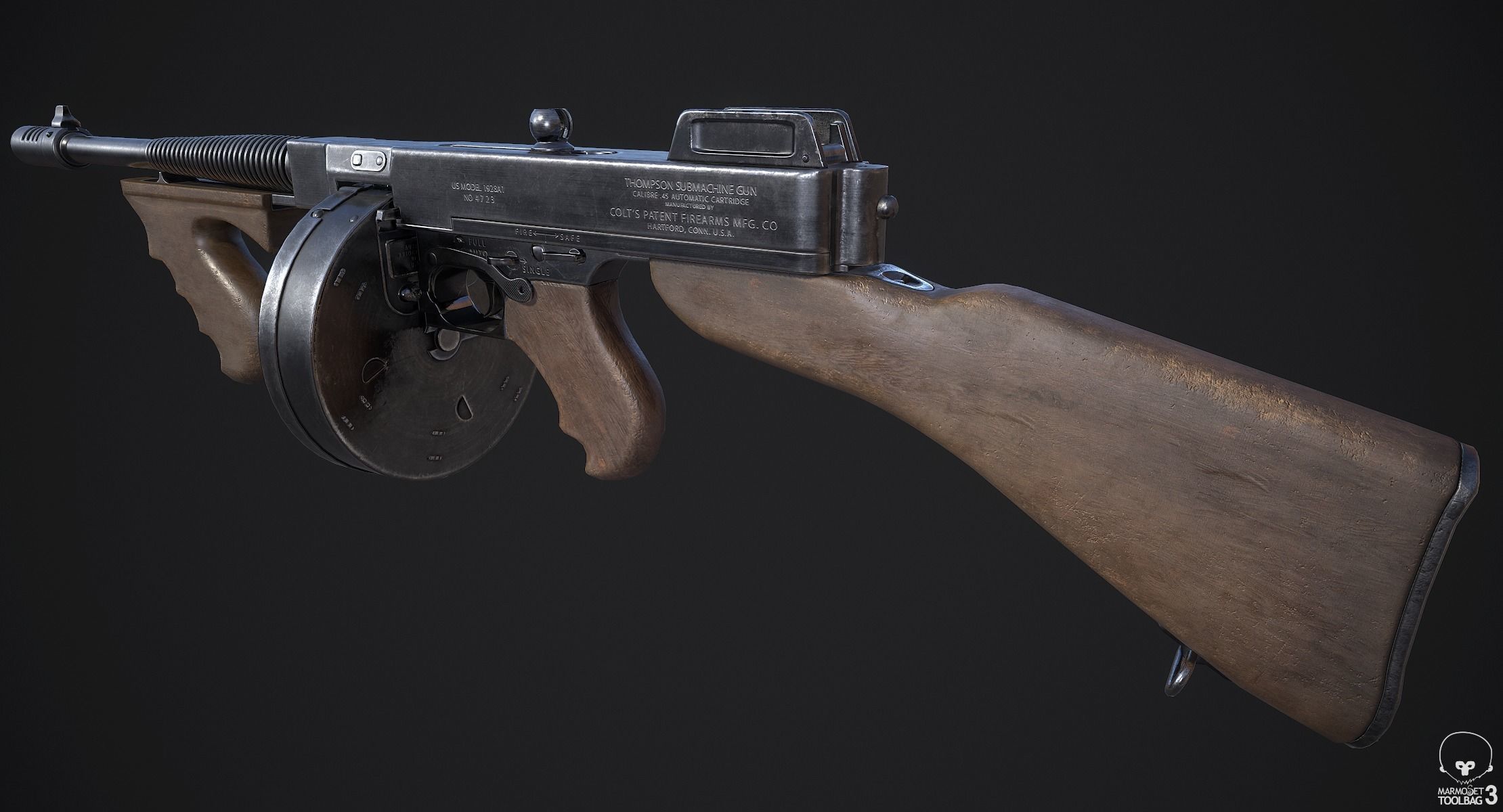 Thompson M1928A1 Submachine Gun Low-poly 3D model_1