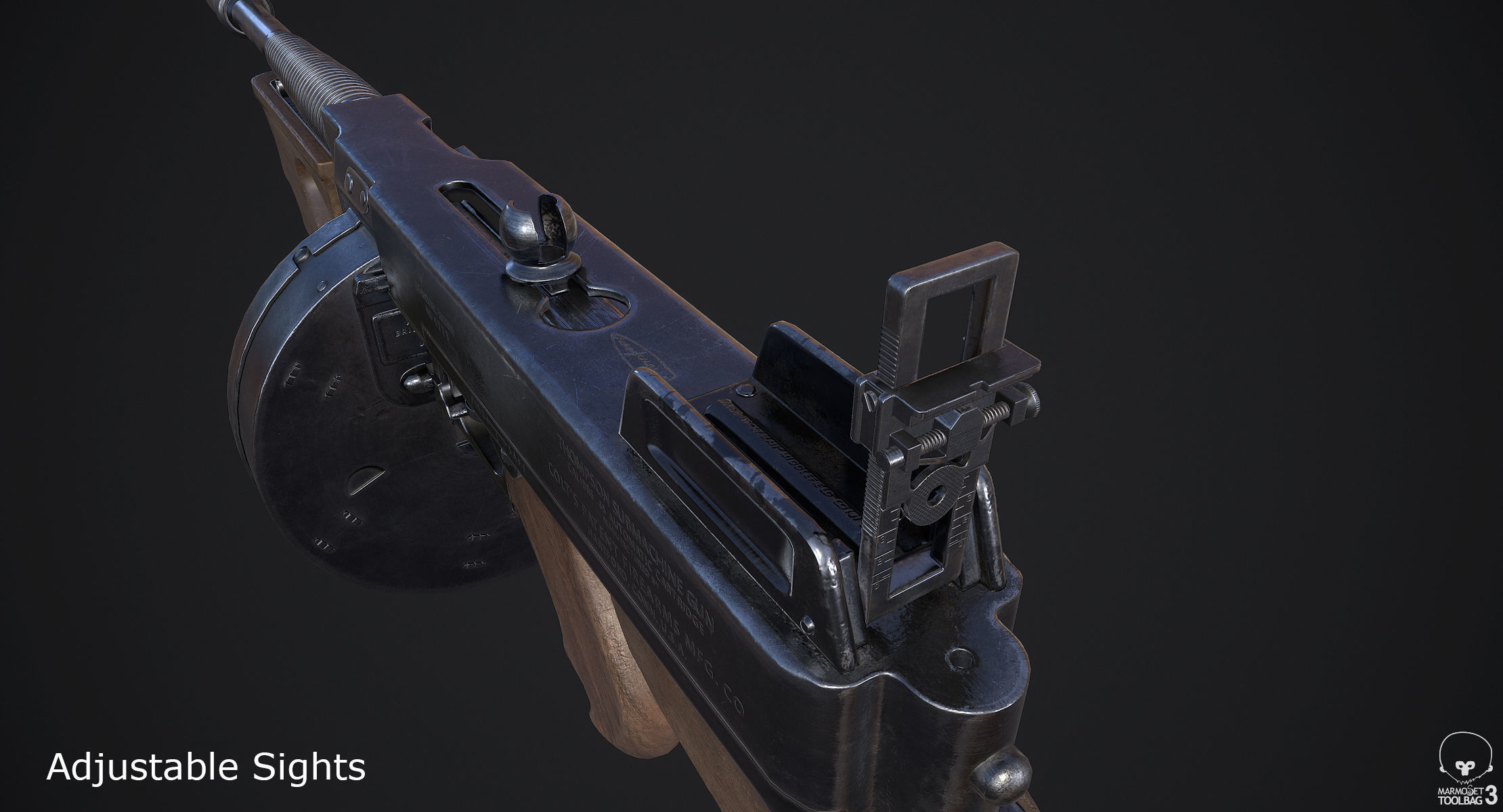 Thompson M1928A1 Submachine Gun Low-poly 3D model_4