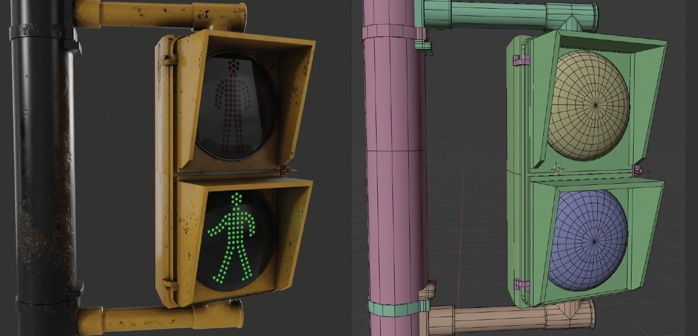 PBR Traffic Light Low-poly 3D model_5