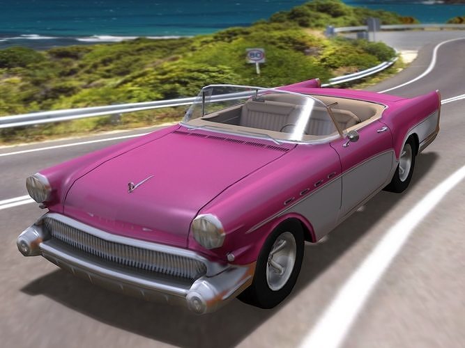 Open Top Convertable Retro Car Low-poly 3D model