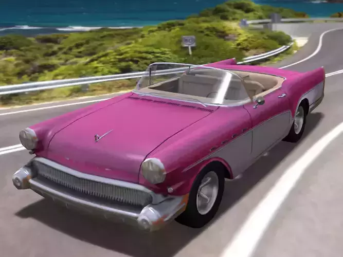 Open Top Convertable Retro Car Low-poly 3D model