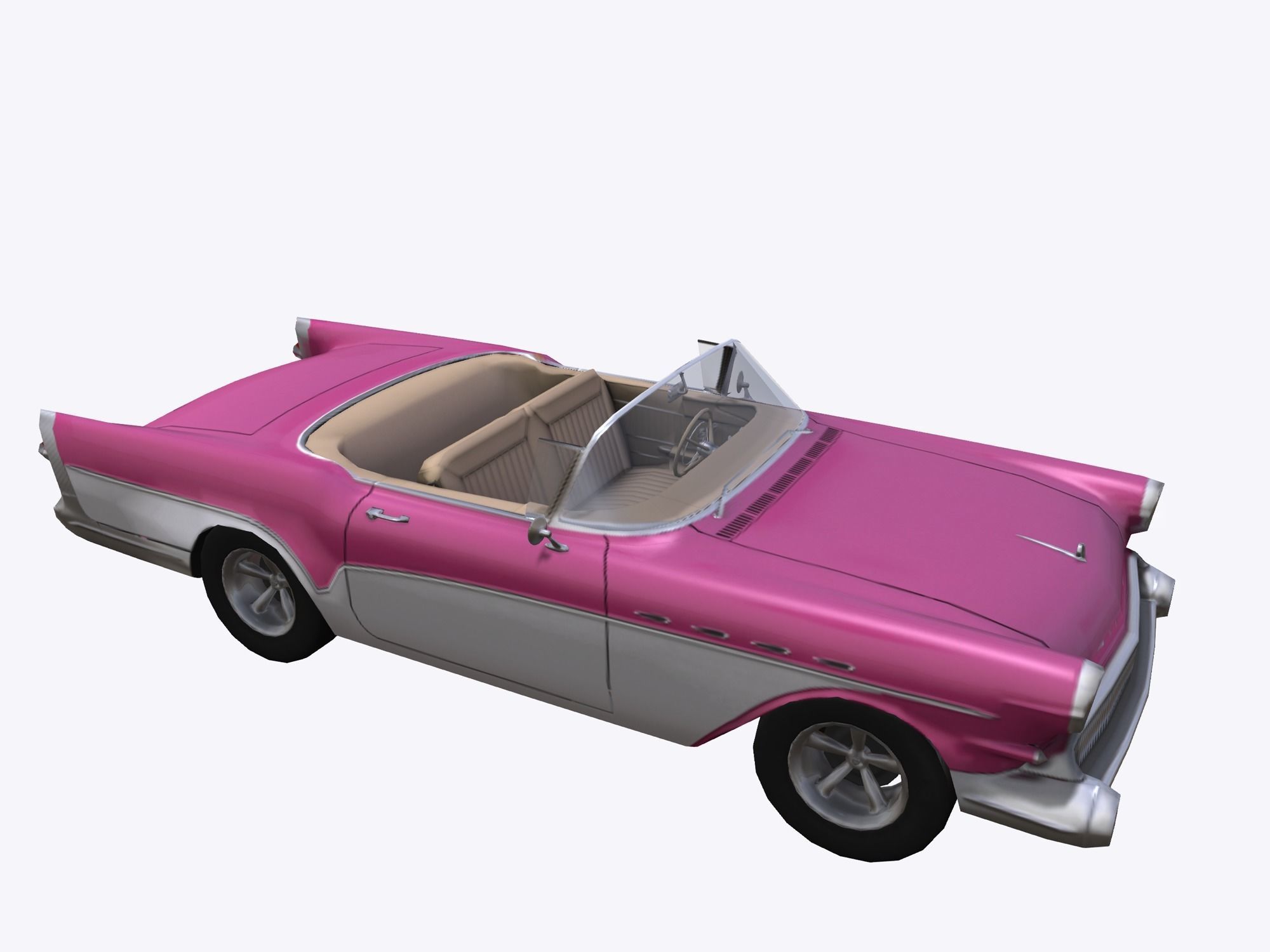 Open Top Convertable Retro Car Low-poly 3D model_2