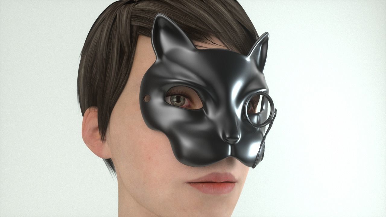 Carnival Mask - Cat with monocle 3D print model_5