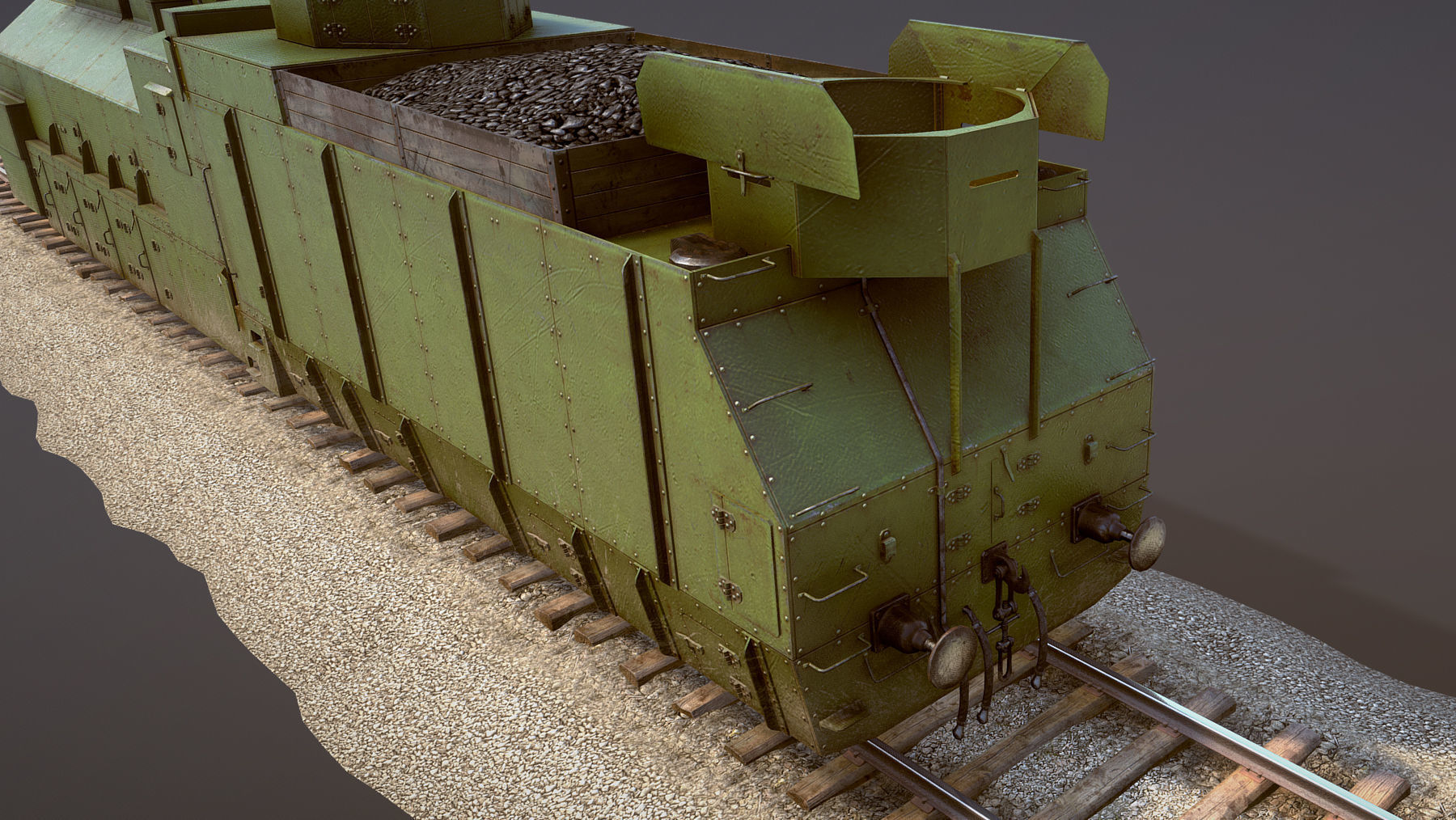 Armored Train PR-35 Locomotive Low-poly 3D model_11