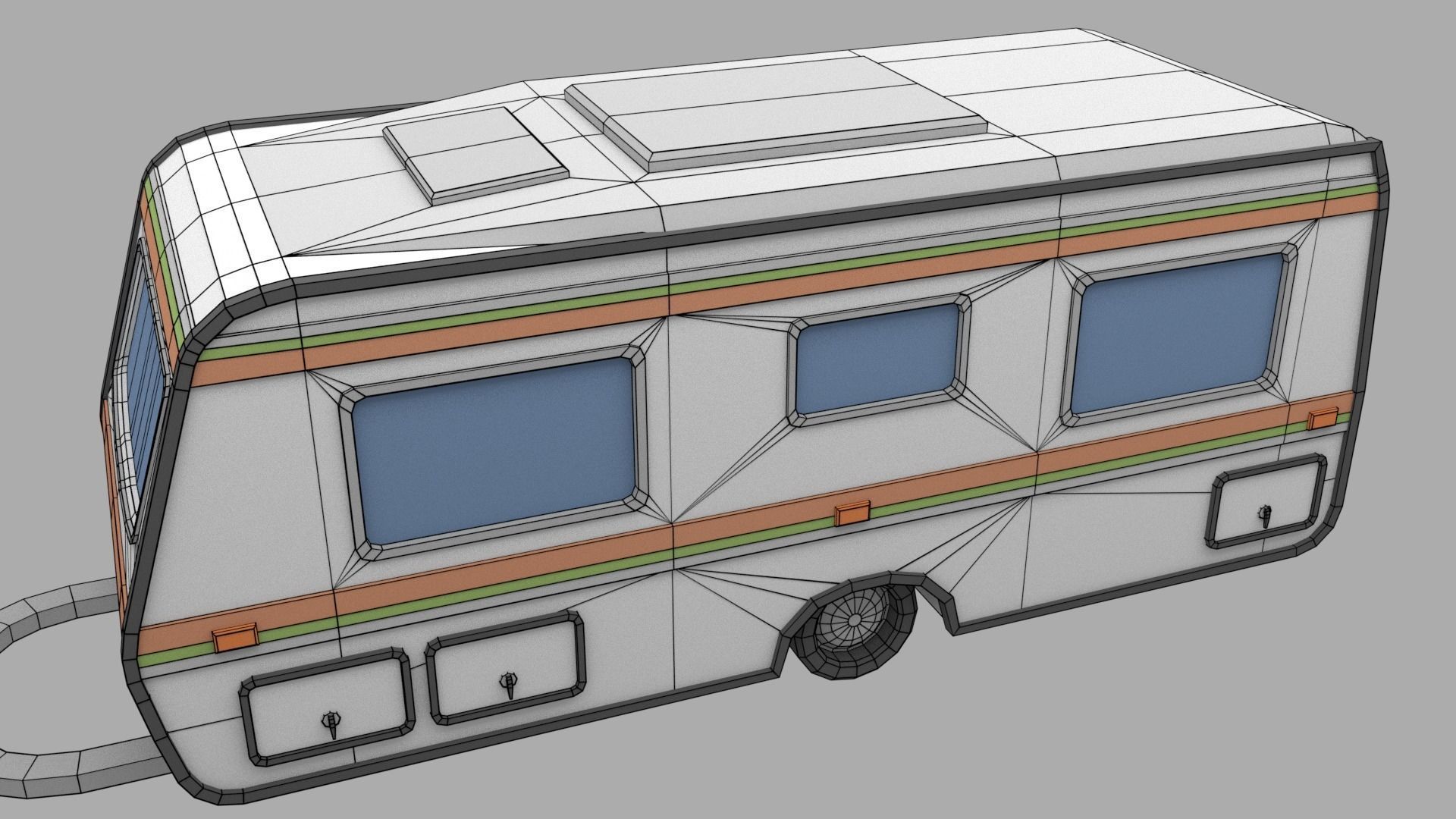 Caravan - Low Poly camper trailer Low-poly 3D model_3