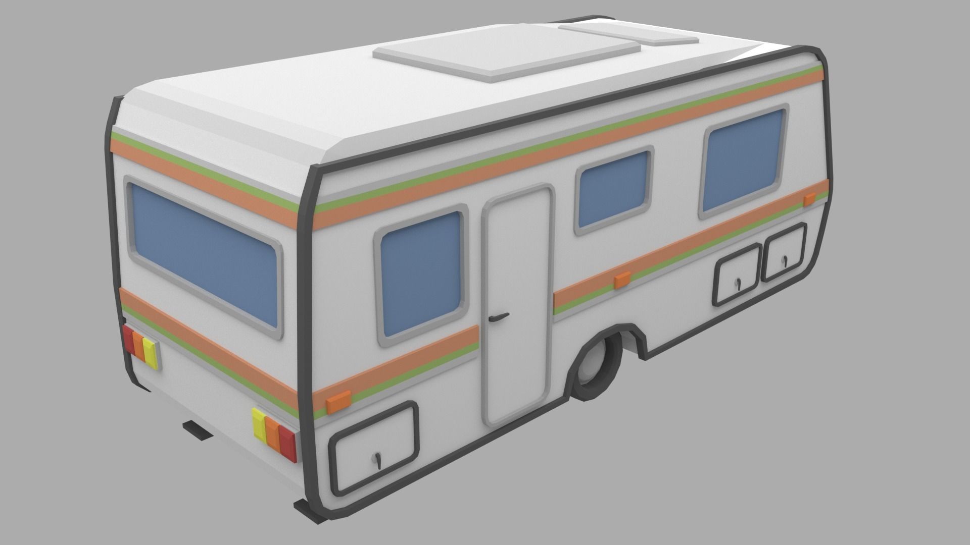 Caravan - Low Poly camper trailer Low-poly 3D model_2