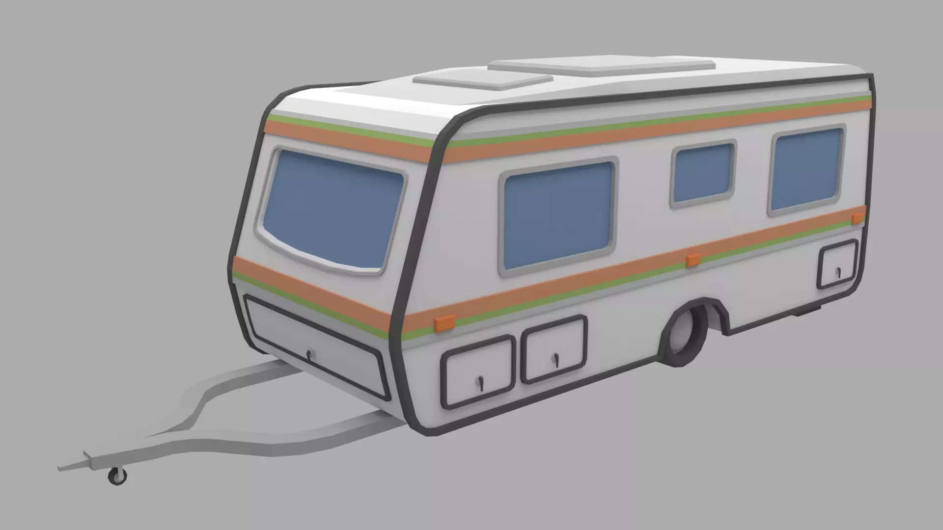 Caravan - Low Poly camper trailer Low-poly 3D model_0