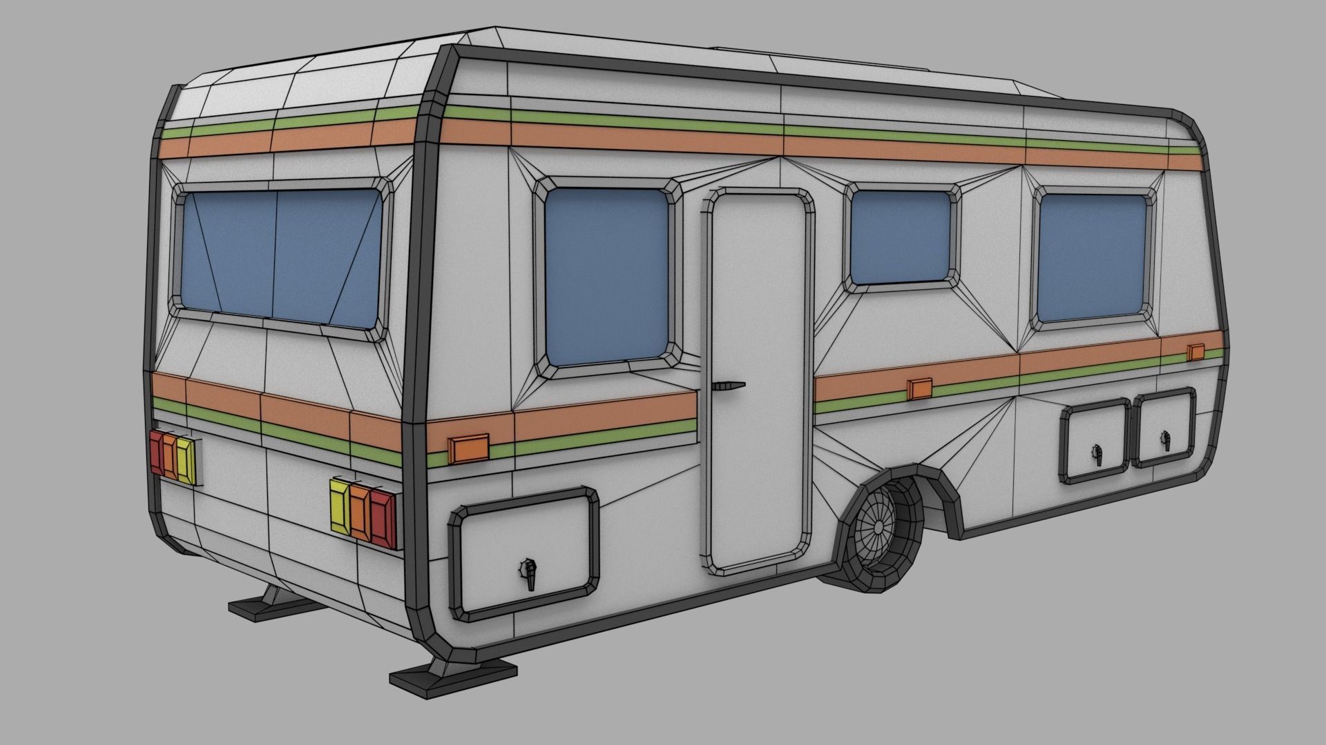 Caravan - Low Poly camper trailer Low-poly 3D model_4