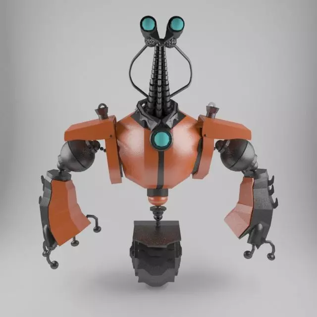 Robot orange with eyes 3D model_0
