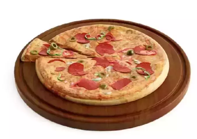 PIZZA 3D MODEL pepperoni on wooden plate