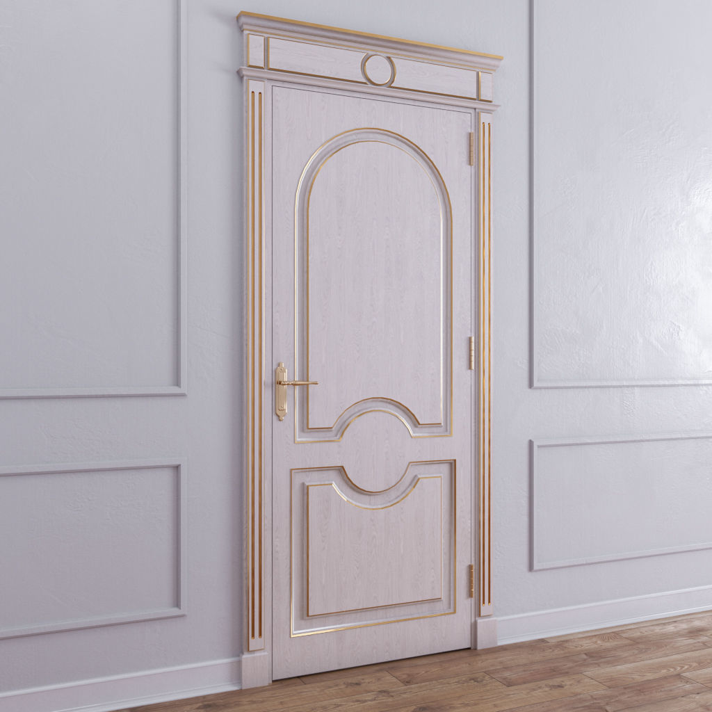 Classic door with gold lines on the edges 3D model_1