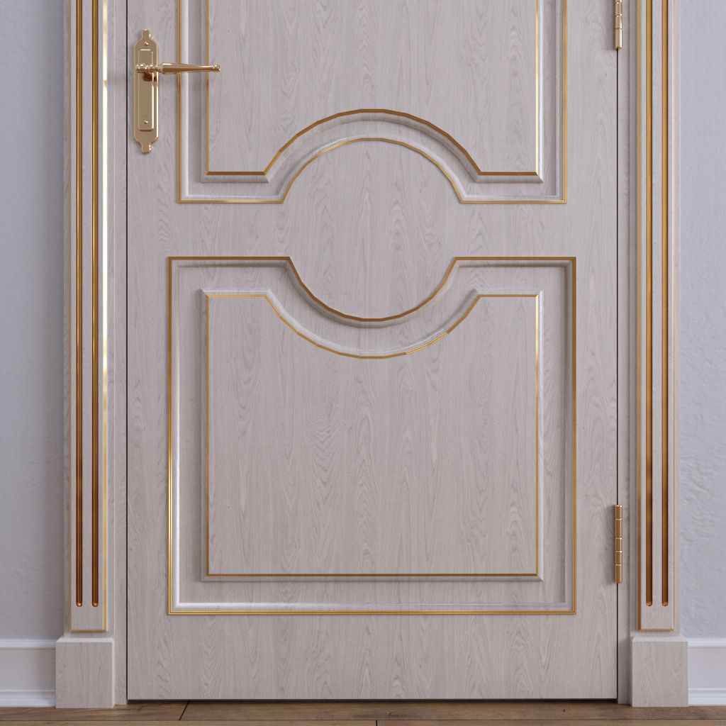 Classic door with gold lines on the edges 3D model_3