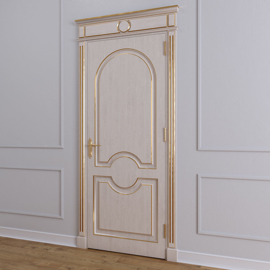 Classic door with gold lines on the edges 3D model_2