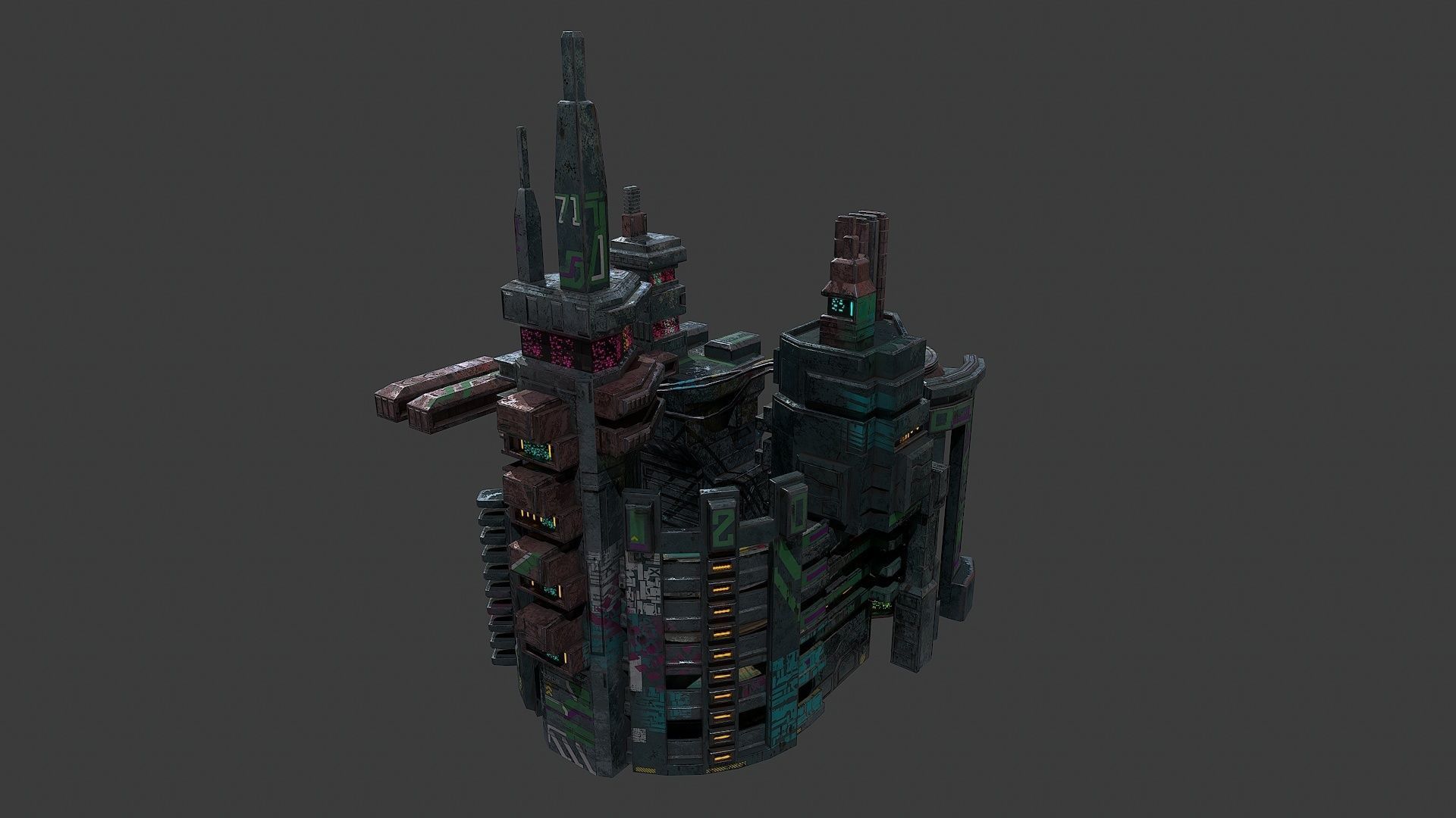 Low poly sci fi industrial slums buildings environment asset Low-poly 3D model_4