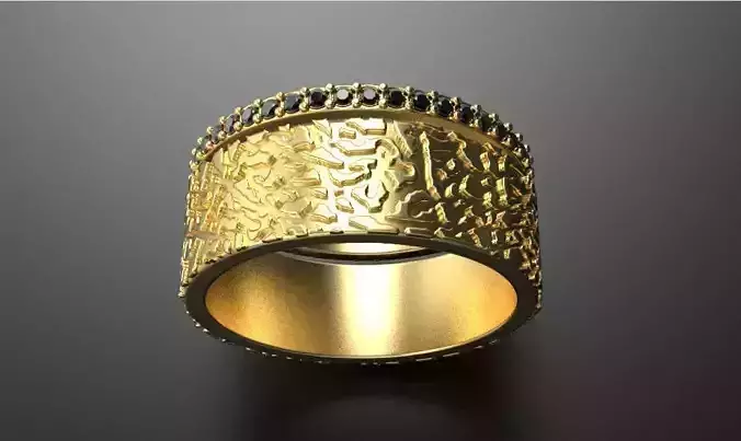 Two rings with leather texture and stones