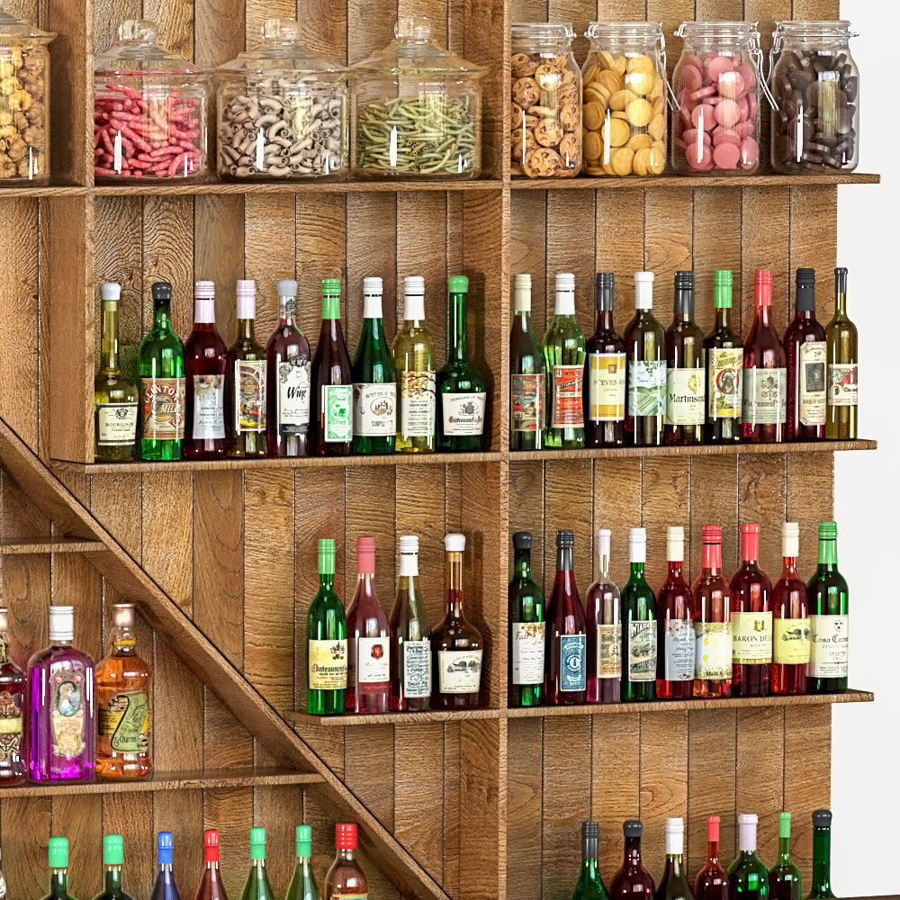WoodBar bar with shelves and stools 3D model_3