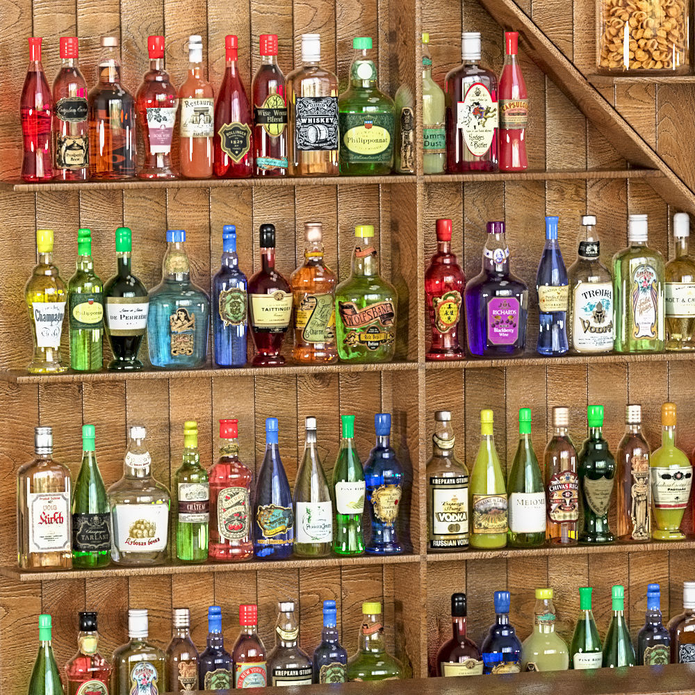WoodBar bar with shelves and stools 3D model_2