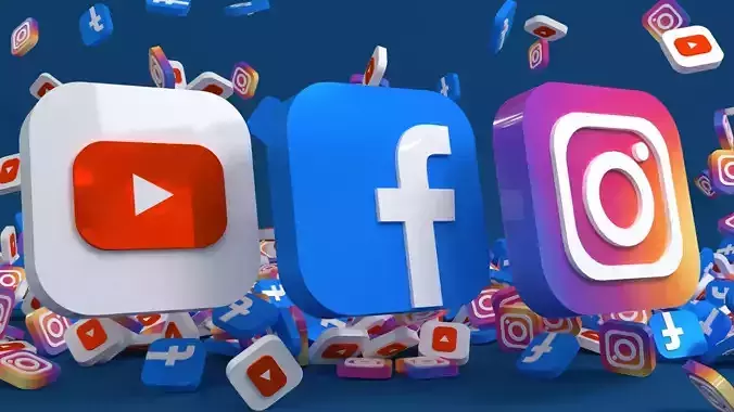 Social media - Facebook - Instagram - YouTube Low-poly 3D model