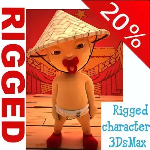 China baby Cartoon Rigged  3D model