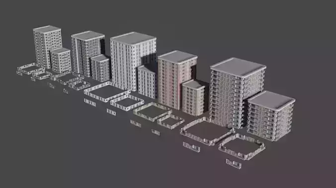 low-poly 10 city building Low-poly 3D model