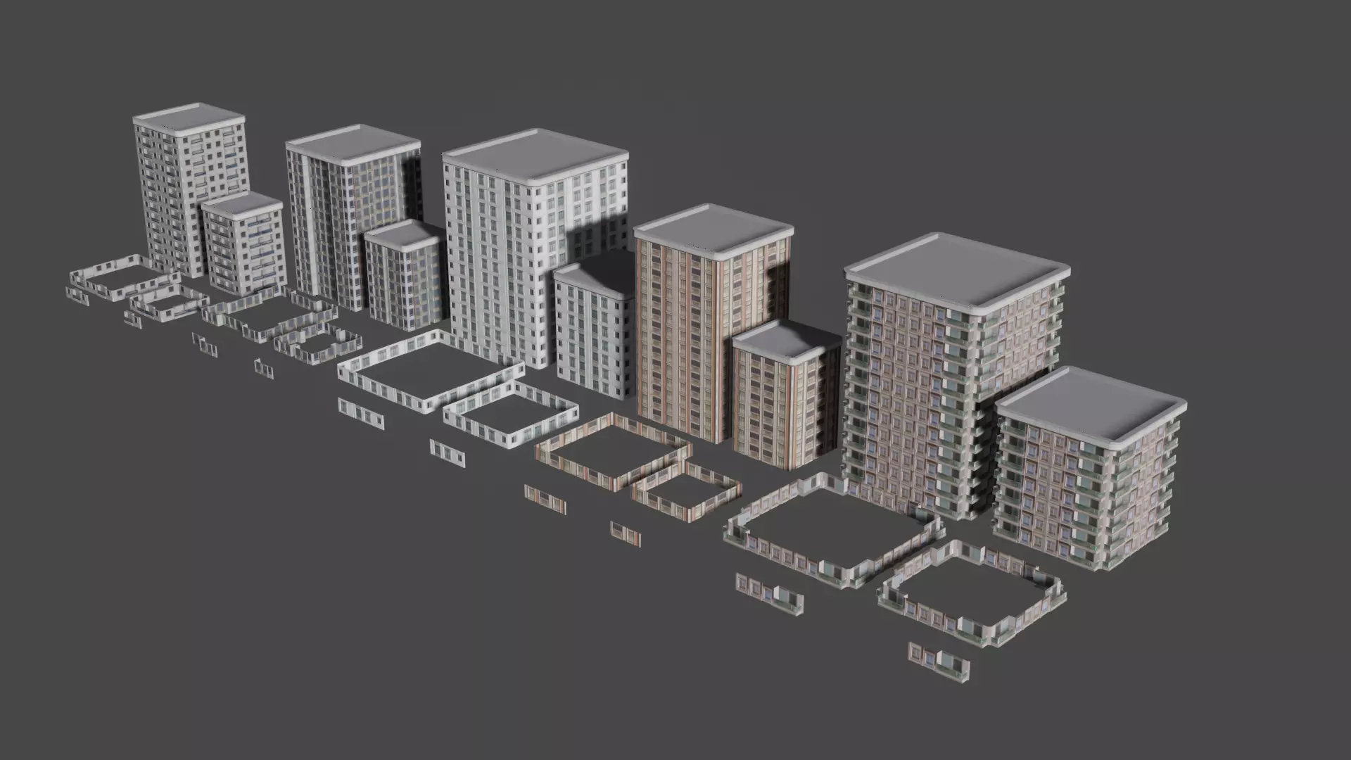 low-poly 10 city building Low-poly 3D model_0