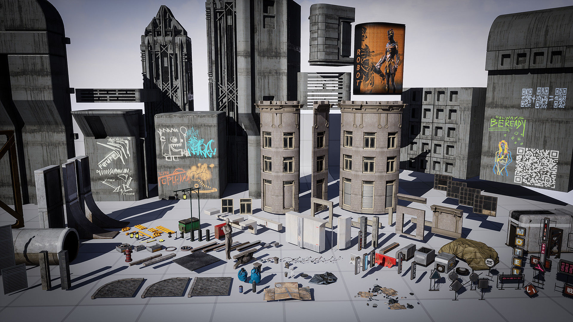 Cyberpunk Environment Kitbash Set Low-poly 3D model_13