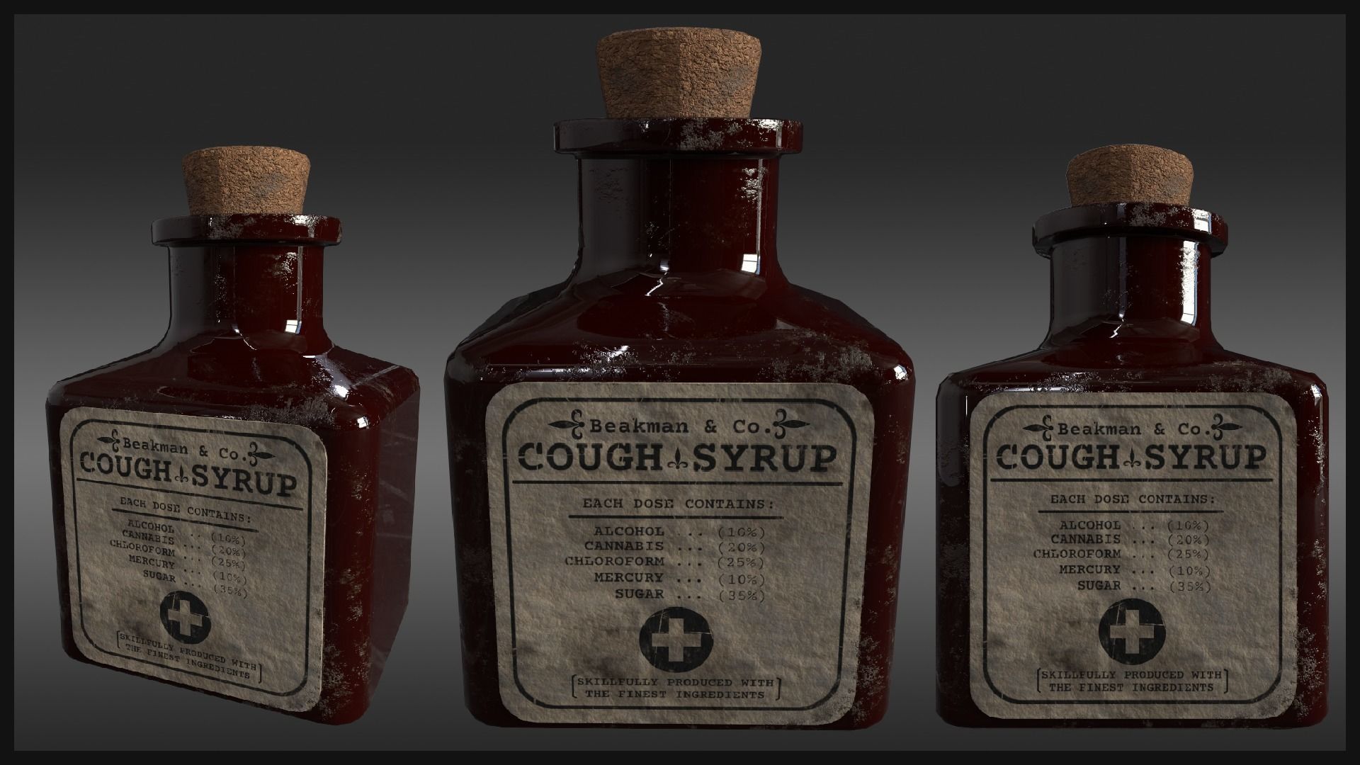 Plague Doctor Medicine Bottles Low-poly 3D model_3