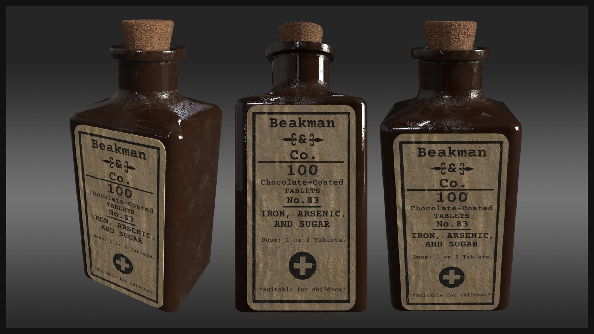 Plague Doctor Medicine Bottles Low-poly 3D model_4