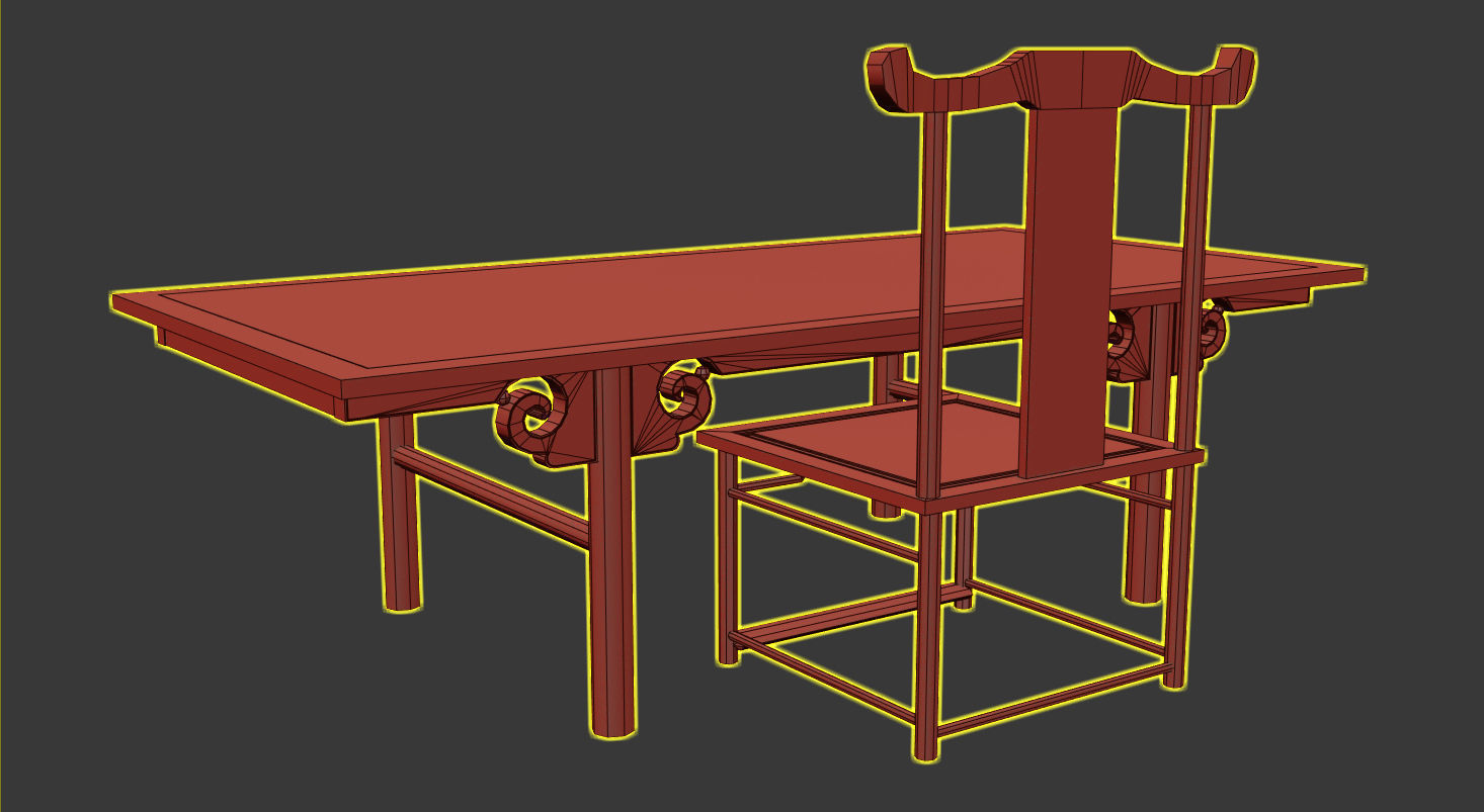 Low Poly Chinese Table 3D model_7