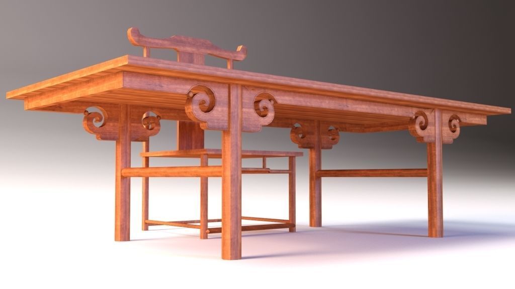Low Poly Chinese Table 3D model_4