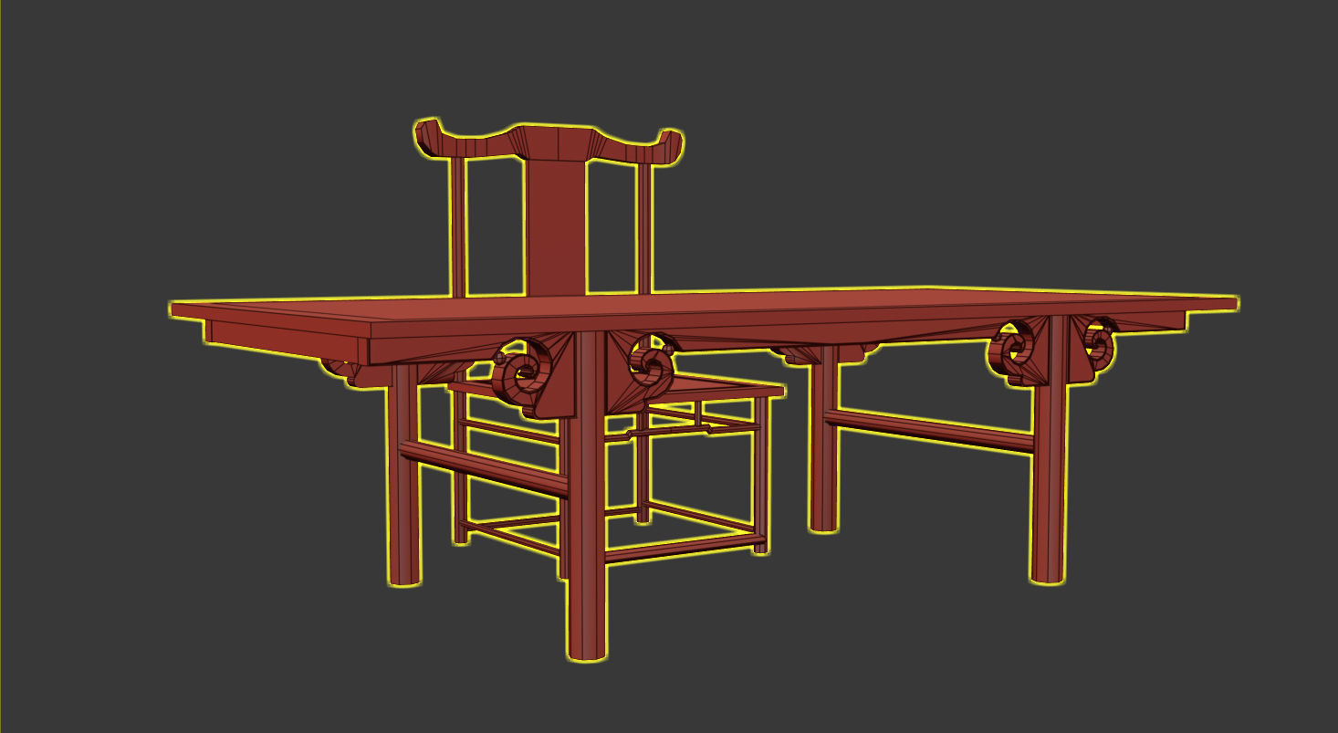 Low Poly Chinese Table 3D model_5