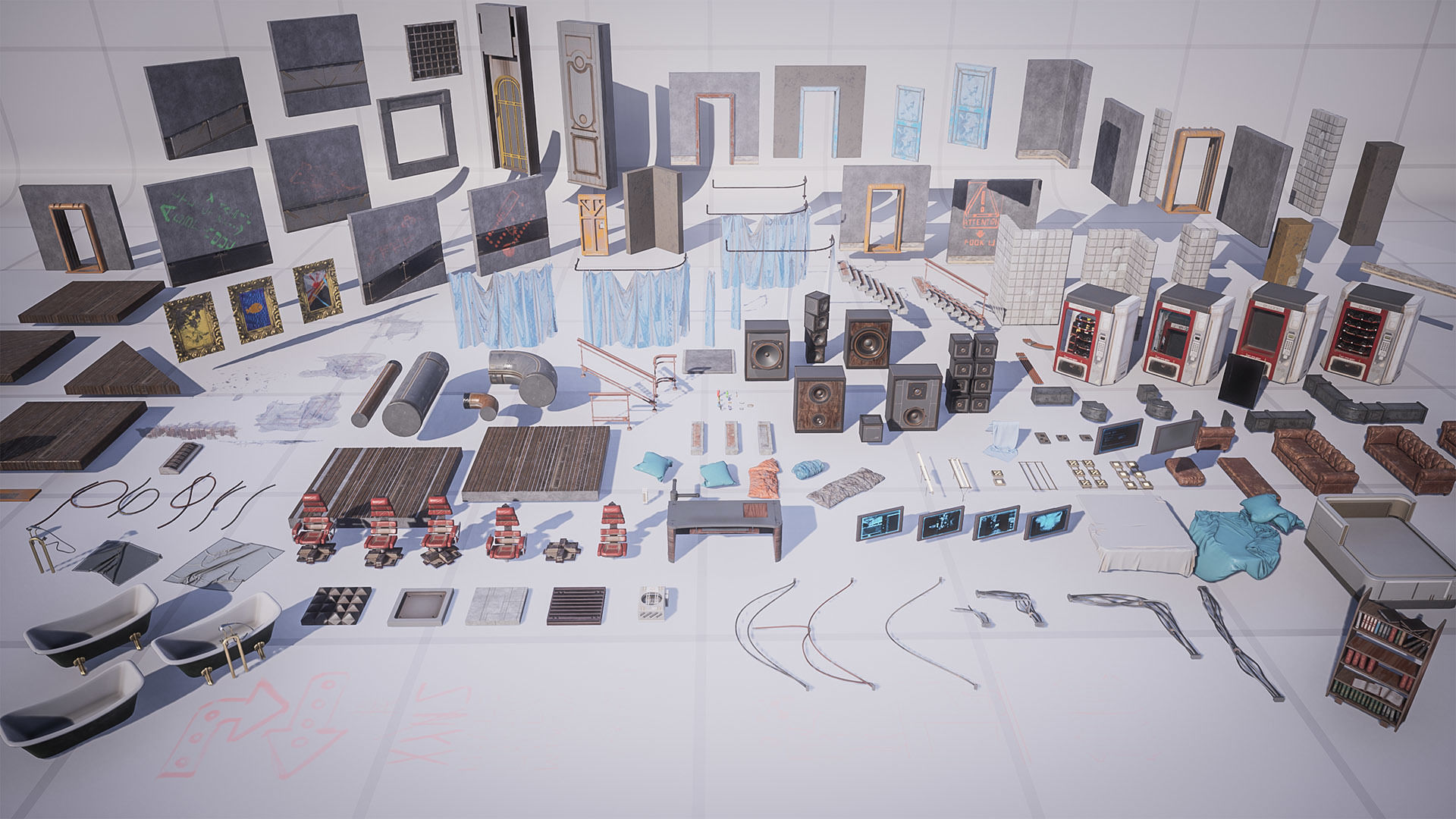 Cyberpunk Interior Environment Kitbash Set Low-poly 3D model_12