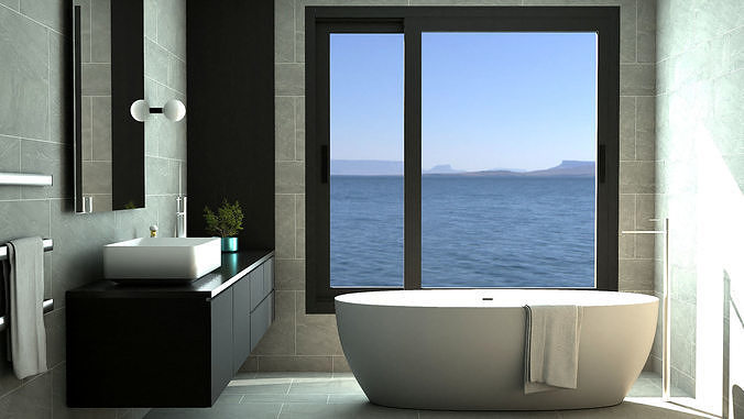 BATHROOM 2 modern with window overlooking sea 3D model