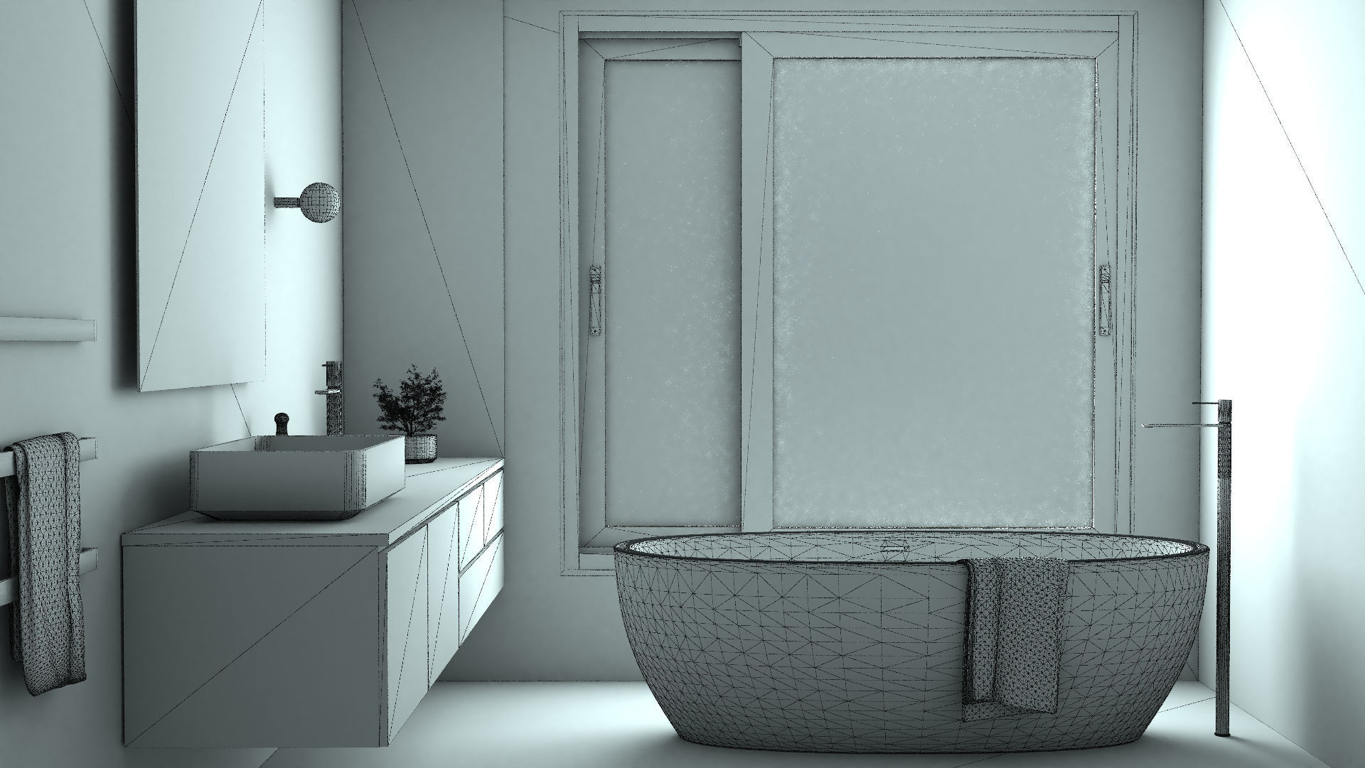 BATHROOM 2 modern with window overlooking sea 3D model_3