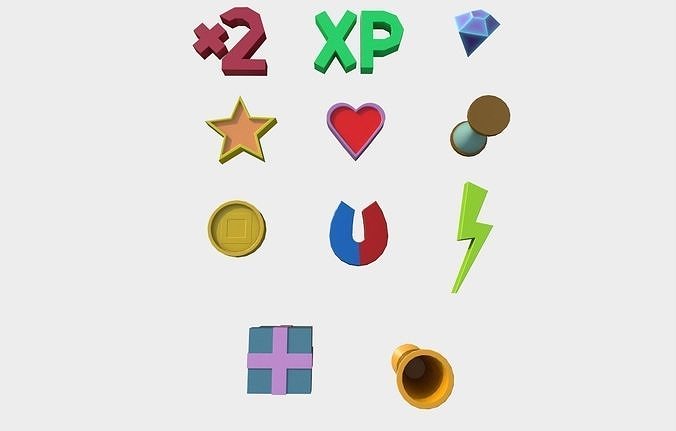 Powerups pack for your game Low-poly 3D model